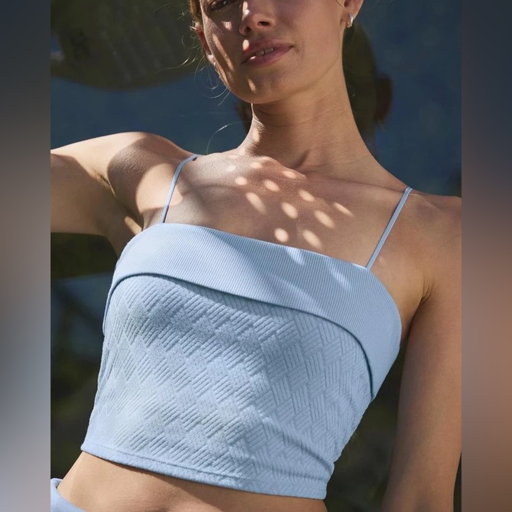 ALO Yoga Light Blue Ribbed Knit Crop Top